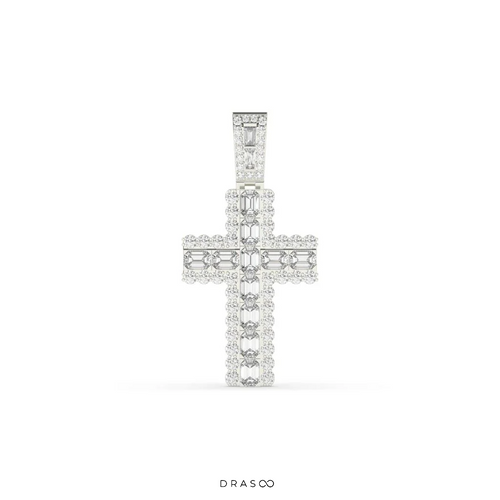 BAGUETTE AND ROUND ICED OUT PENDANT