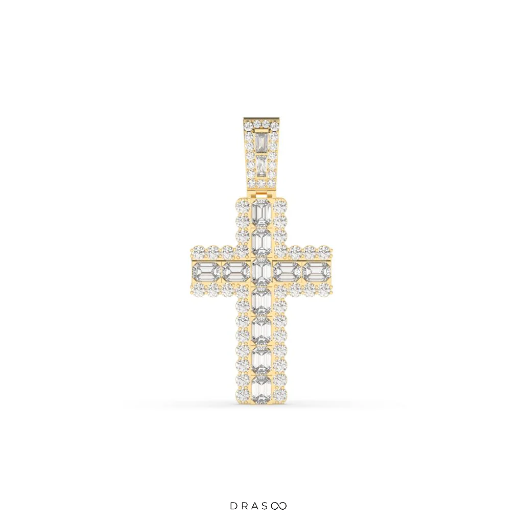 BAGUETTE AND ROUND ICED OUT PENDANT