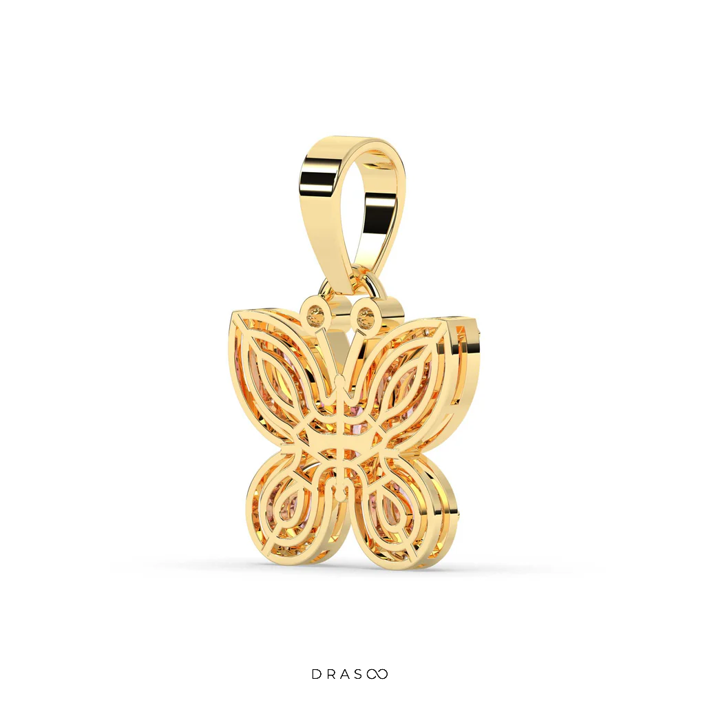 PINK BUTTERFLY DIAMOND GOLD PENDANT