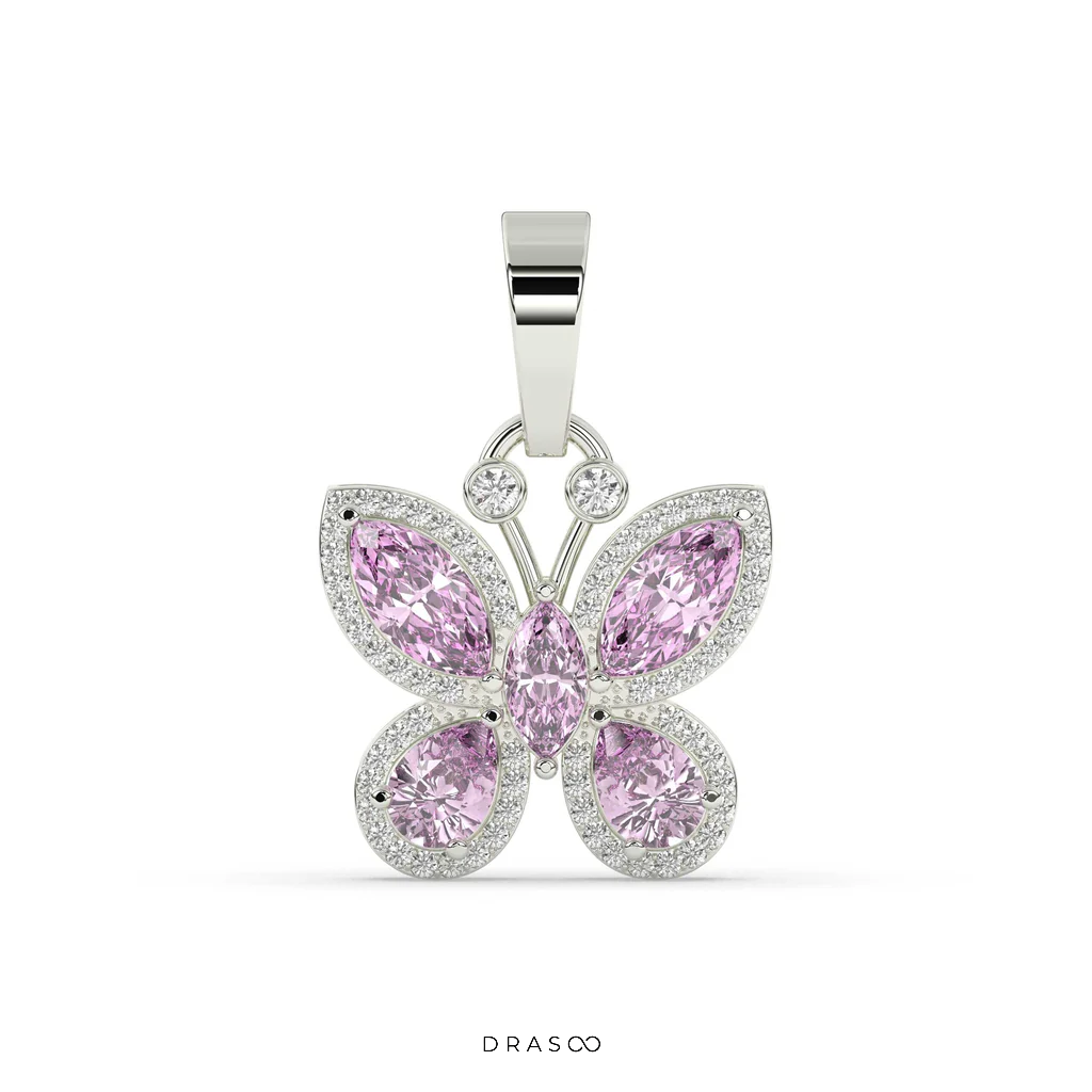 PINK BUTTERFLY DIAMOND GOLD PENDANT