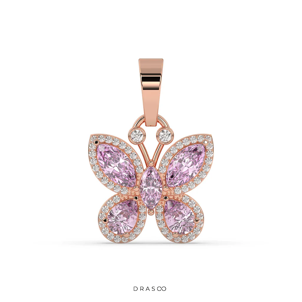 PINK BUTTERFLY DIAMOND GOLD PENDANT