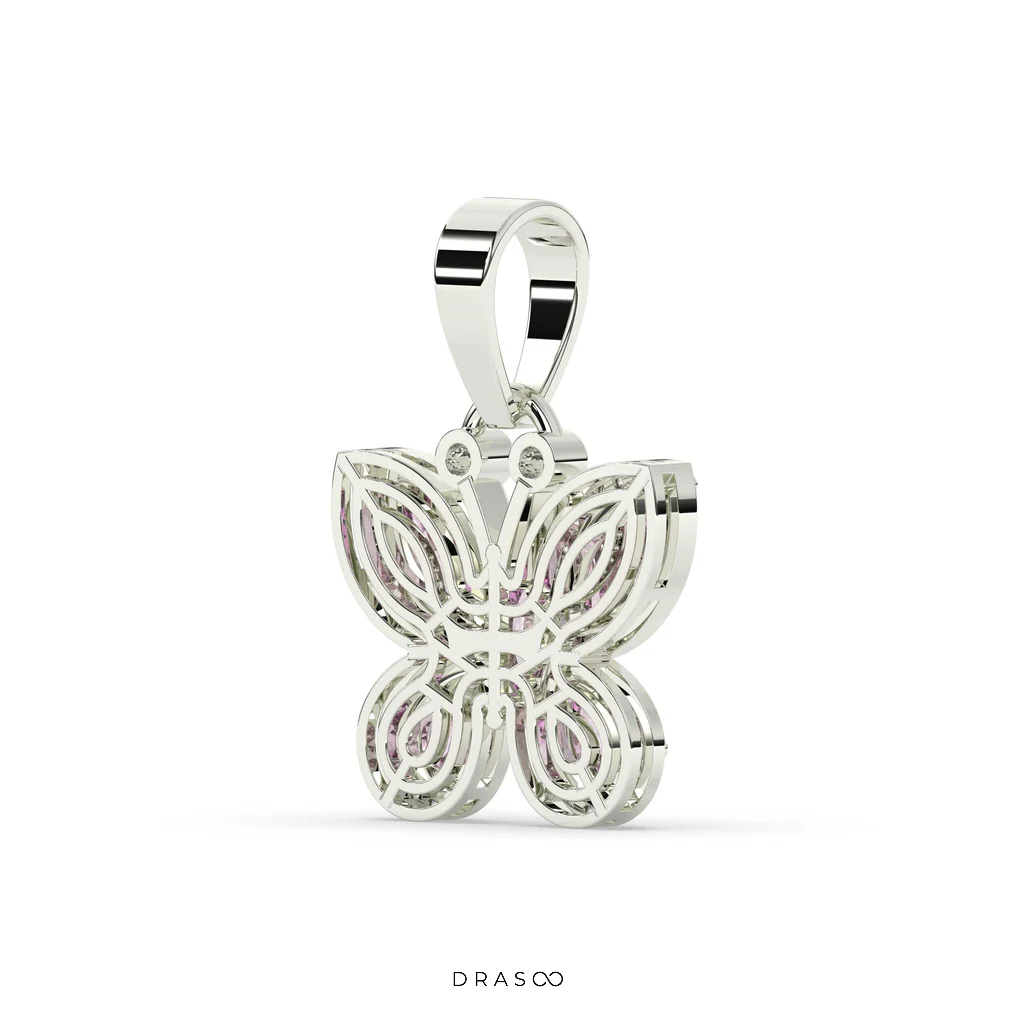 PINK BUTTERFLY DIAMOND GOLD PENDANT