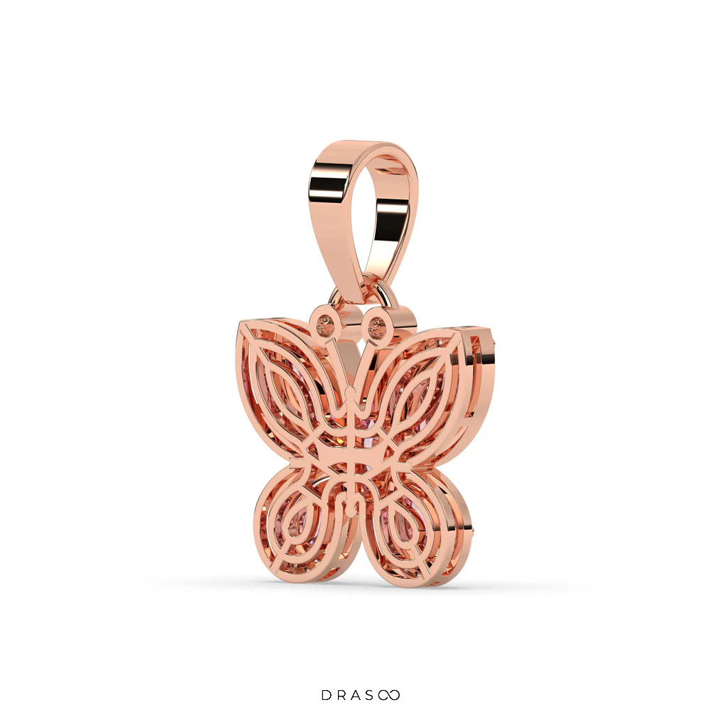 PINK BUTTERFLY DIAMOND GOLD PENDANT