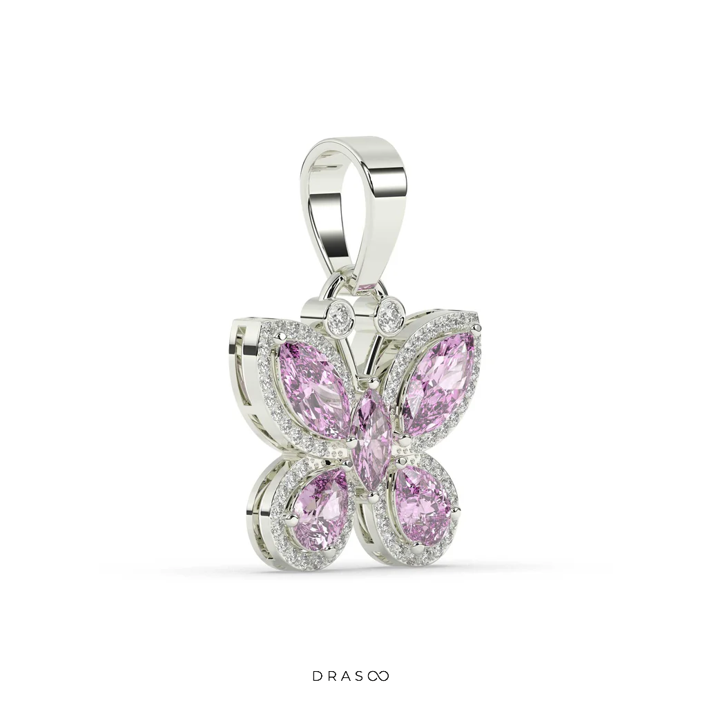 PINK BUTTERFLY DIAMOND GOLD PENDANT
