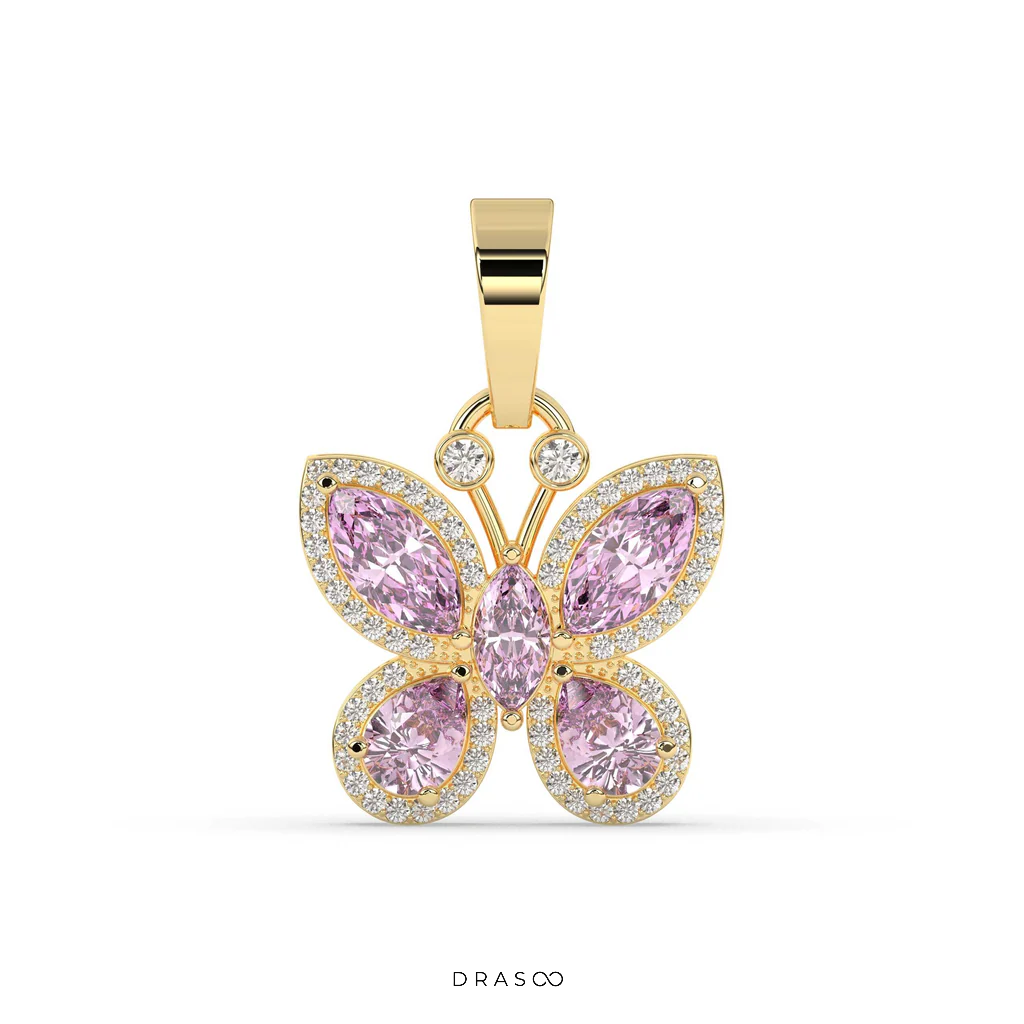 PINK BUTTERFLY DIAMOND GOLD PENDANT