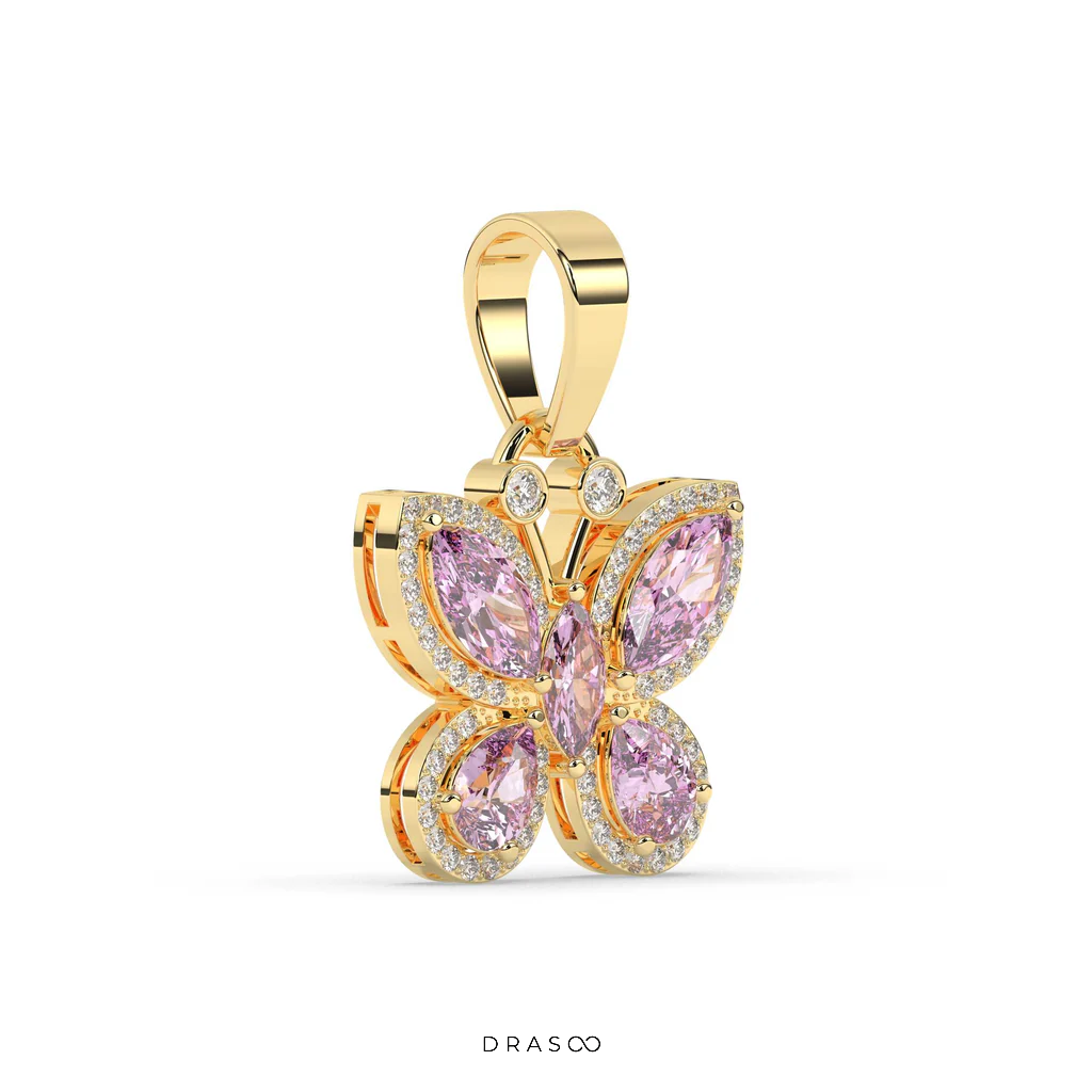 PINK BUTTERFLY DIAMOND GOLD PENDANT