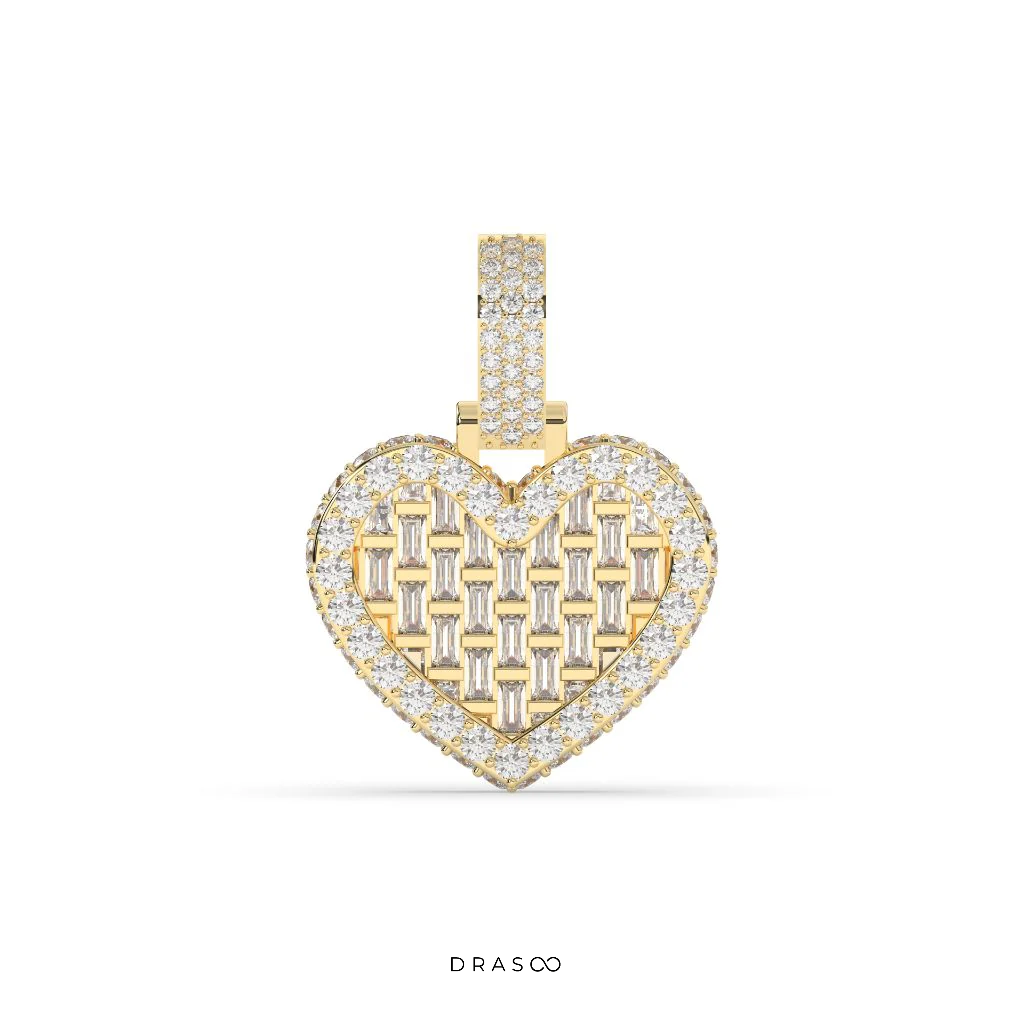 BAGUETTE HEART DIAMOND GOLD PENDANT