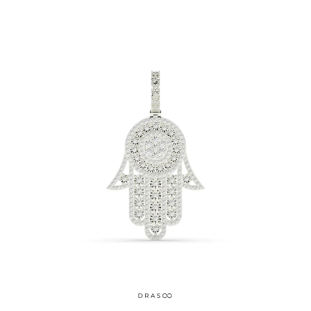 DIAMOND HAMSA PROTECTION HAND PENDANT