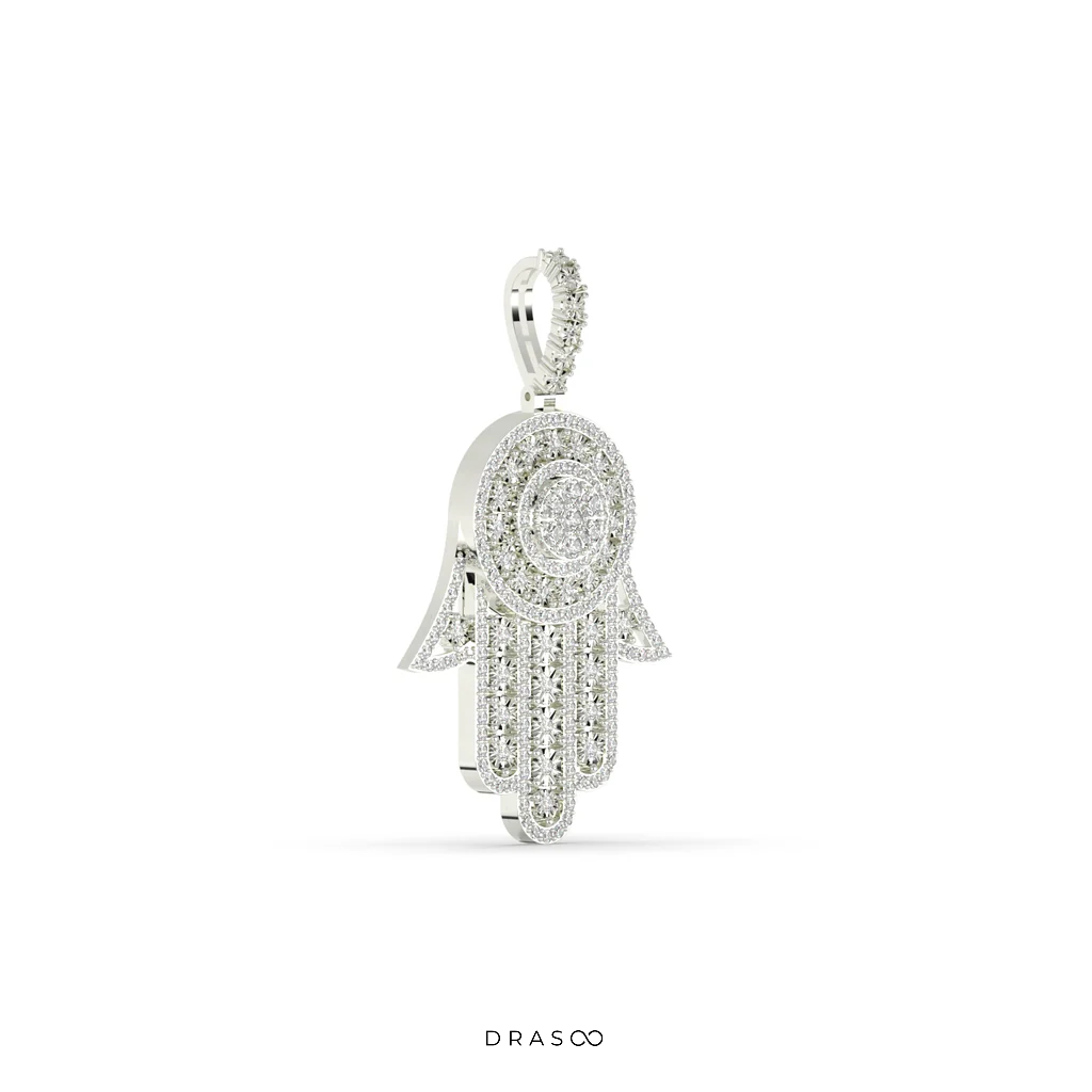 DIAMOND HAMSA PROTECTION HAND PENDANT