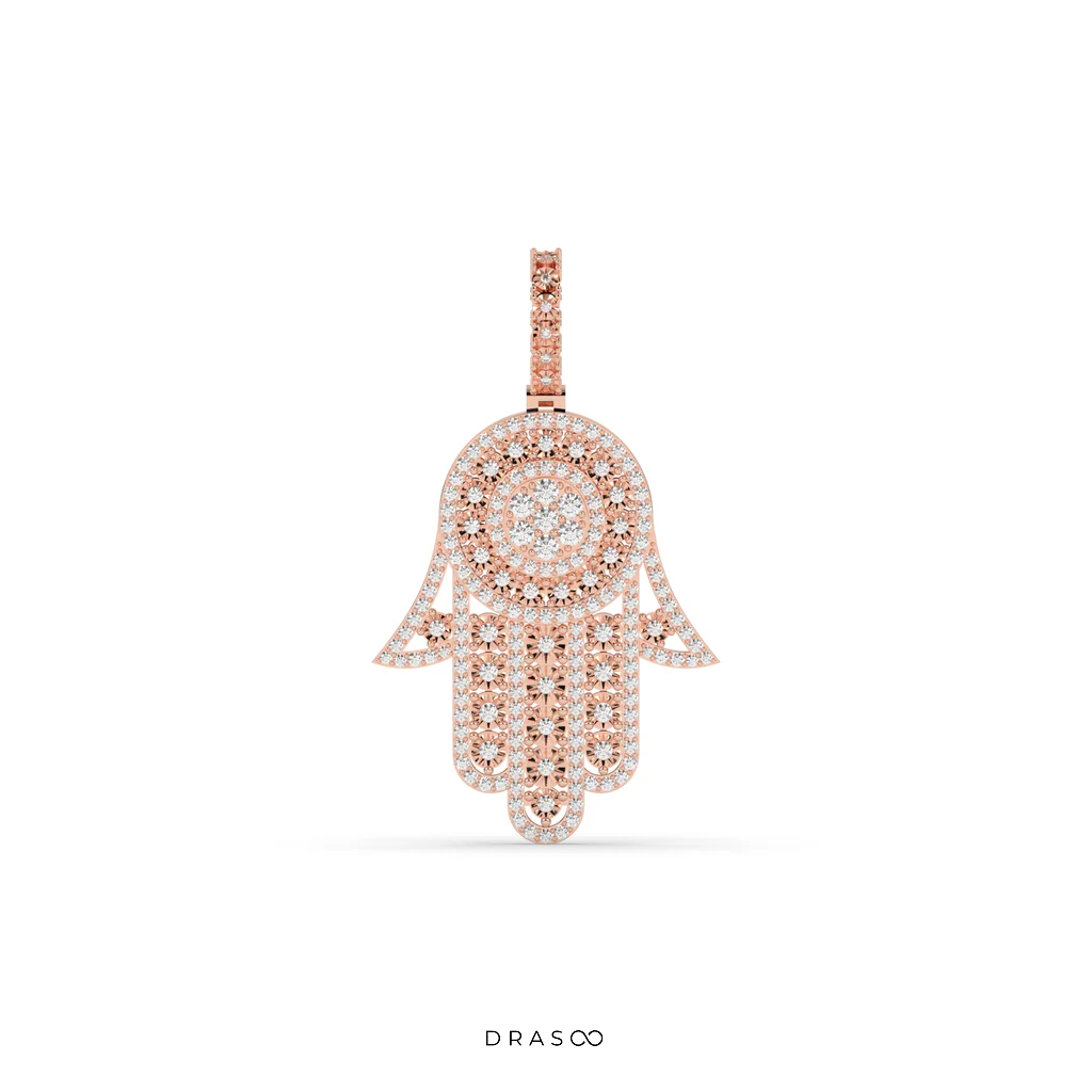 DIAMOND HAMSA PROTECTION HAND PENDANT
