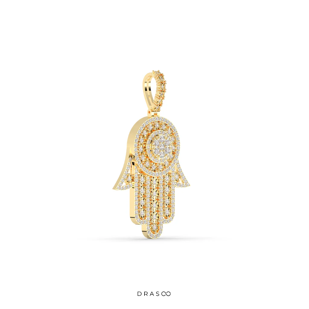 DIAMOND HAMSA PROTECTION HAND PENDANT