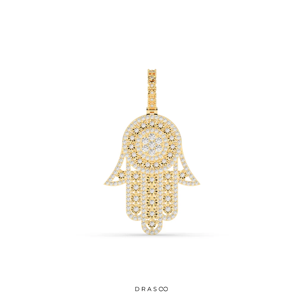 DIAMOND HAMSA PROTECTION HAND PENDANT