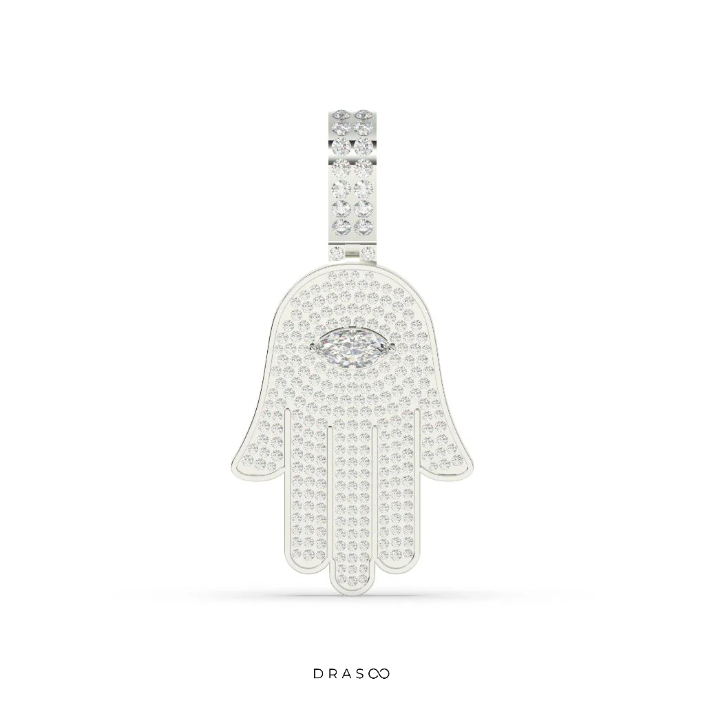 MARQUISE AND ROUND DIAMOND HAMSA ICED OUT HIP HOP PENDANT