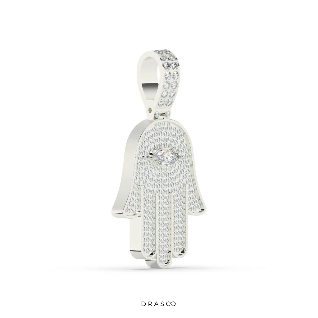 MARQUISE AND ROUND DIAMOND HAMSA ICED OUT HIP HOP PENDANT