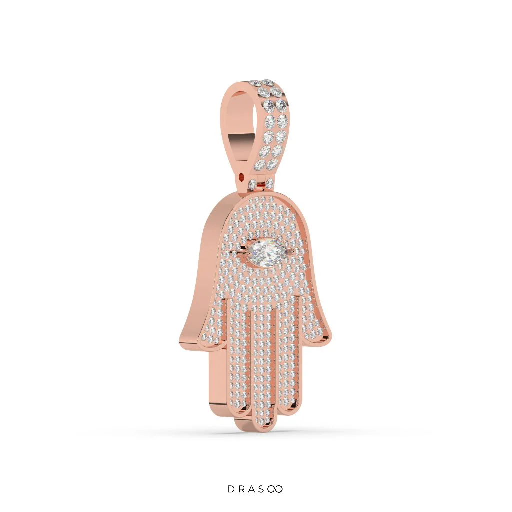 MARQUISE AND ROUND DIAMOND HAMSA ICED OUT HIP HOP PENDANT