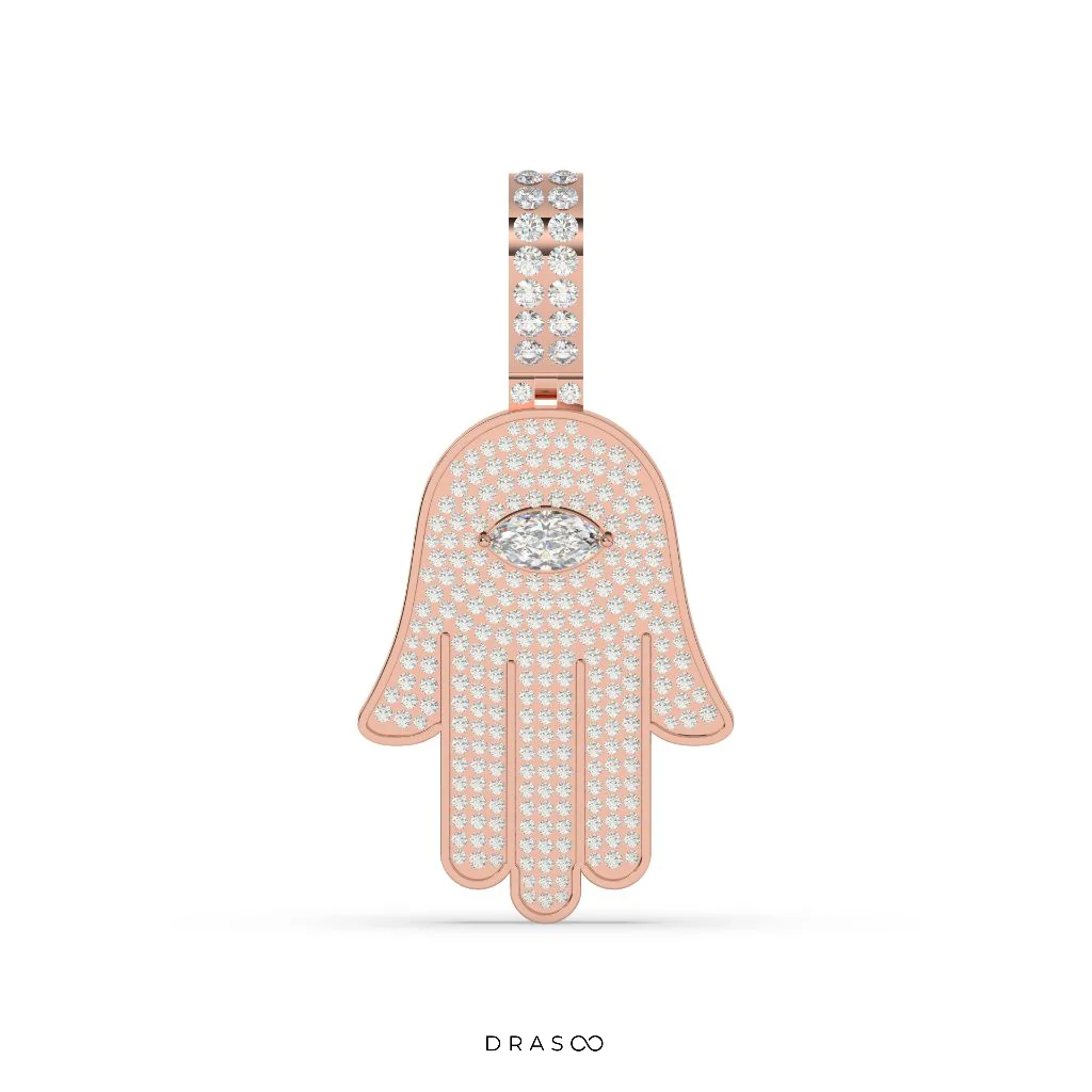 MARQUISE AND ROUND DIAMOND HAMSA ICED OUT HIP HOP PENDANT