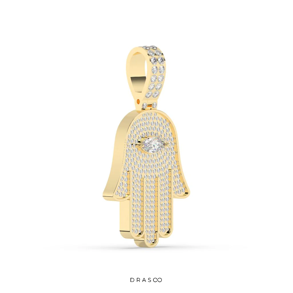 MARQUISE AND ROUND DIAMOND HAMSA ICED OUT HIP HOP PENDANT