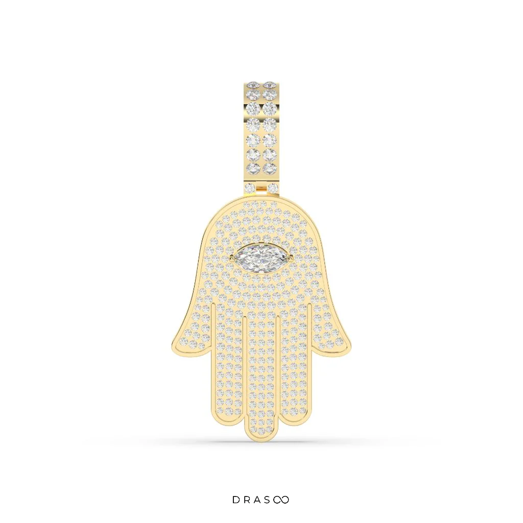 MARQUISE AND ROUND DIAMOND HAMSA ICED OUT HIP HOP PENDANT