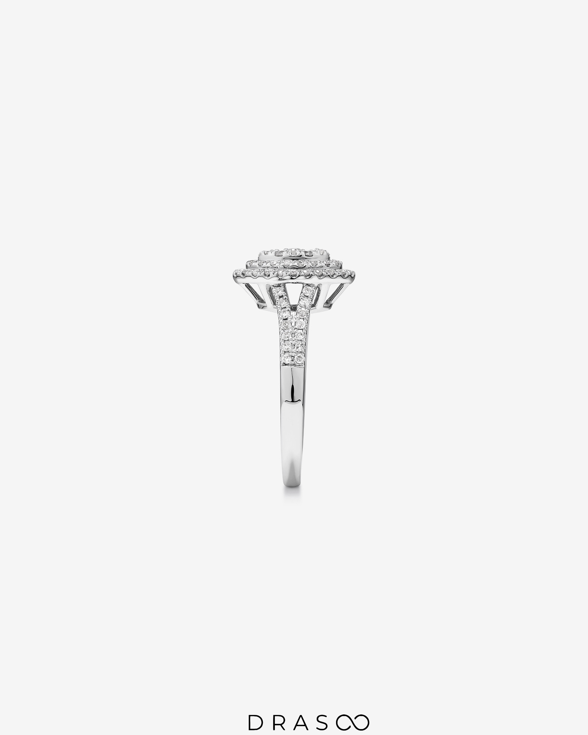 0.65 Carat TW Oval Shaped Cluster Halo Diamond Ring in 10kt White Gold
