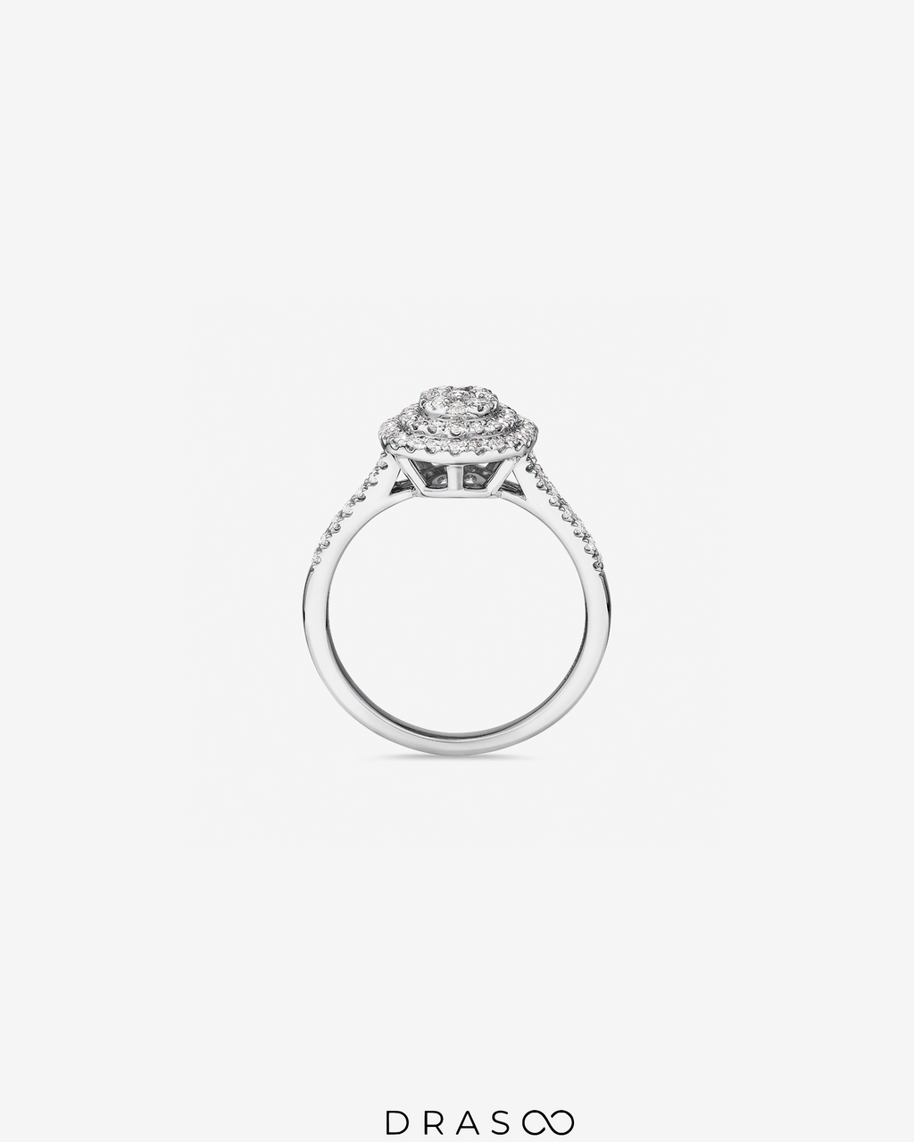 0.65 Carat TW Oval Shaped Cluster Halo Diamond Ring in 10kt White Gold