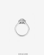 0.65 Carat TW Oval Shaped Cluster Halo Diamond Ring in 10kt White Gold