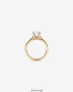 2.20 Carat TW Oval Cut Lab-Grown Diamond Side Accent Engagement Ring in 14K Yellow &amp; White Gold