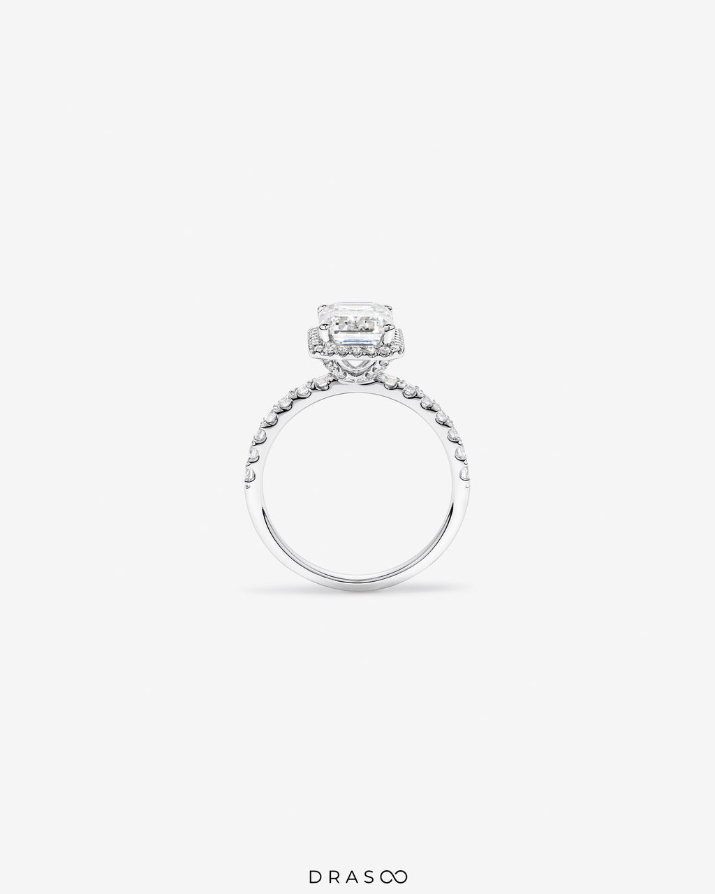 3.60 Carat TW Emerald Cut Lab-Grown Diamond Halo Engagement Ring in 18K White Gold