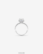 3.60 Carat TW Emerald Cut Lab-Grown Diamond Halo Engagement Ring in 18K White Gold