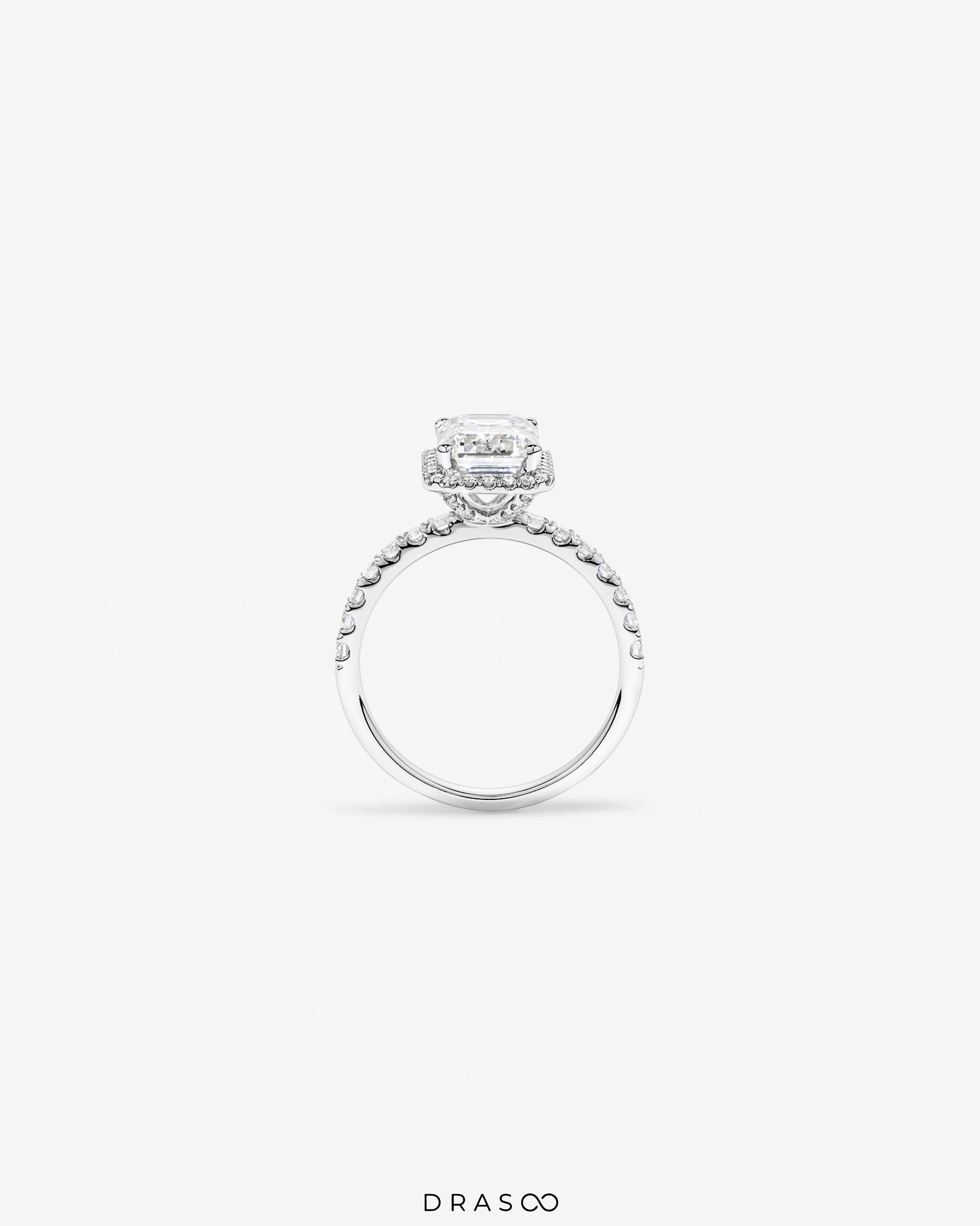 3.60 Carat TW Emerald Cut Lab-Grown Diamond Halo Engagement Ring in 18K White Gold