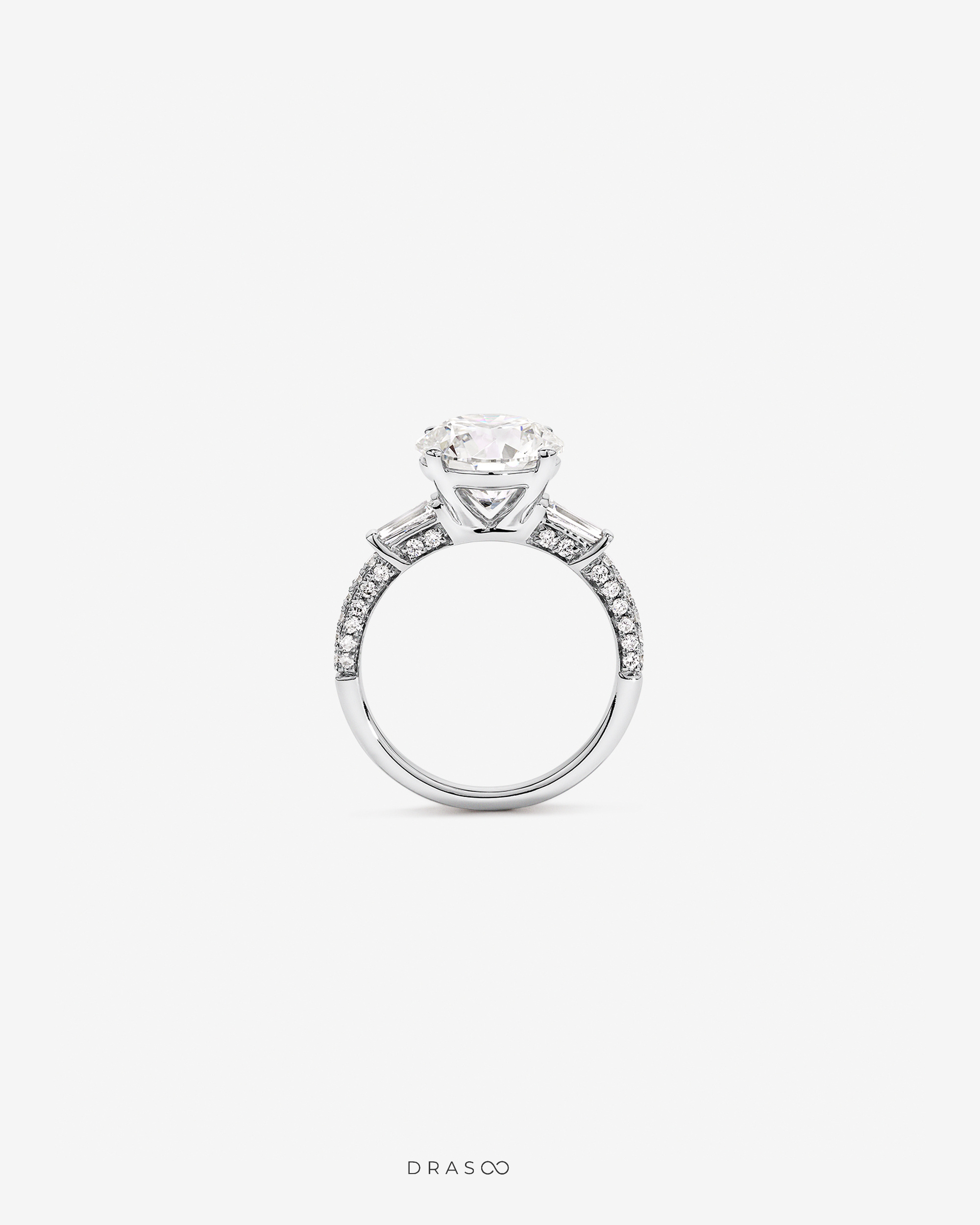 4.59 Carat TW Round Brilliant &amp; Baguette Lab-Grown Diamond Engagement Ring in 18K White Gold