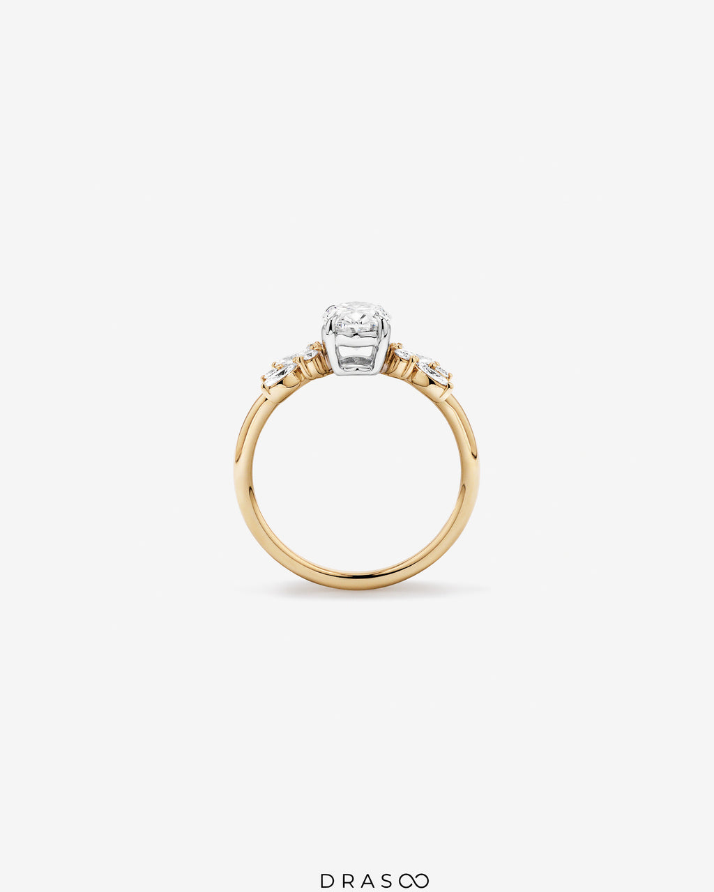 1.40 Carat TW Oval Cut Lab-Grown Diamond Side Stone Engagement Ring in 14K Yellow &amp; White Gold