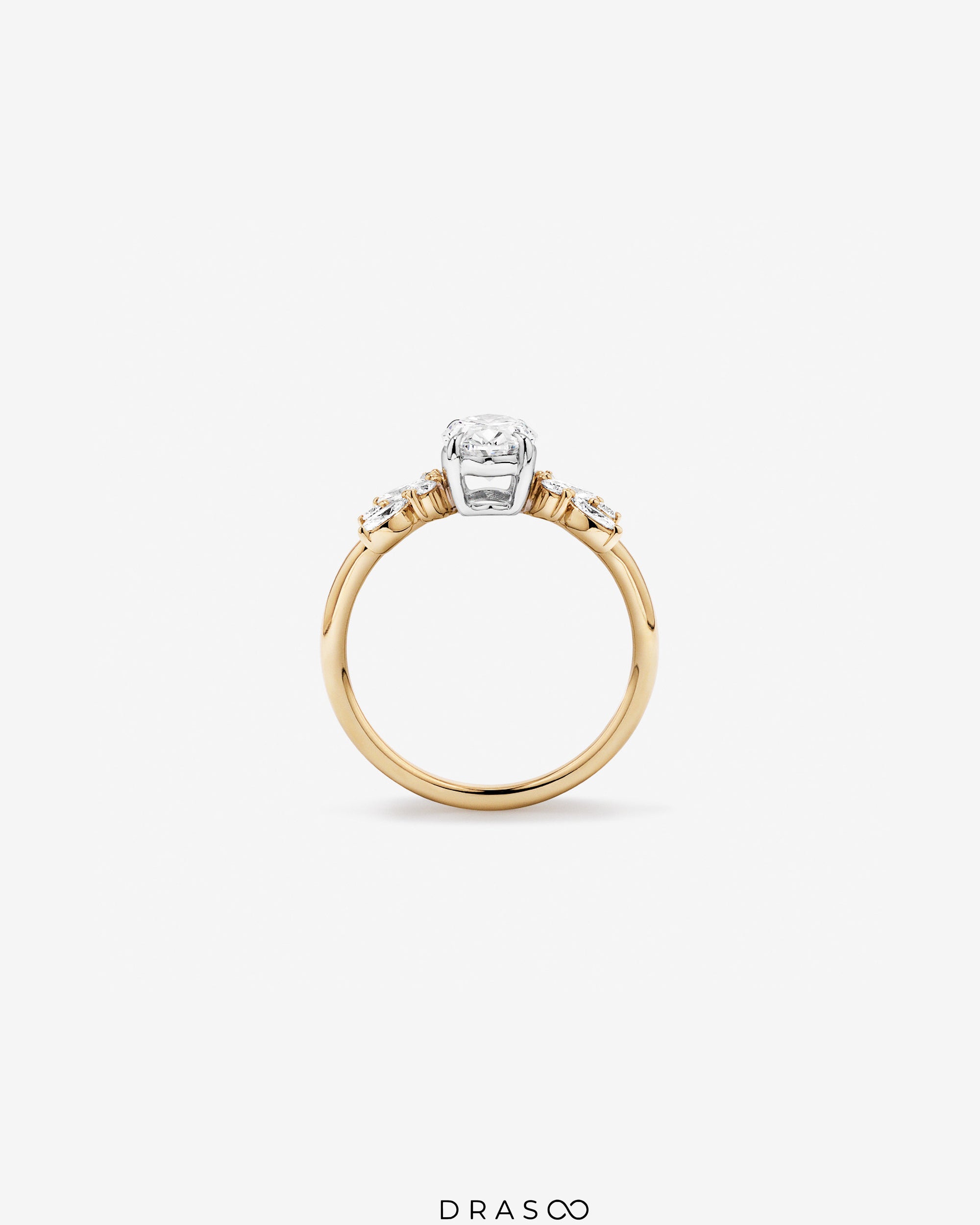 1.40 Carat TW Oval Cut Lab-Grown Diamond Side Stone Engagement Ring in 14K Yellow &amp; White Gold