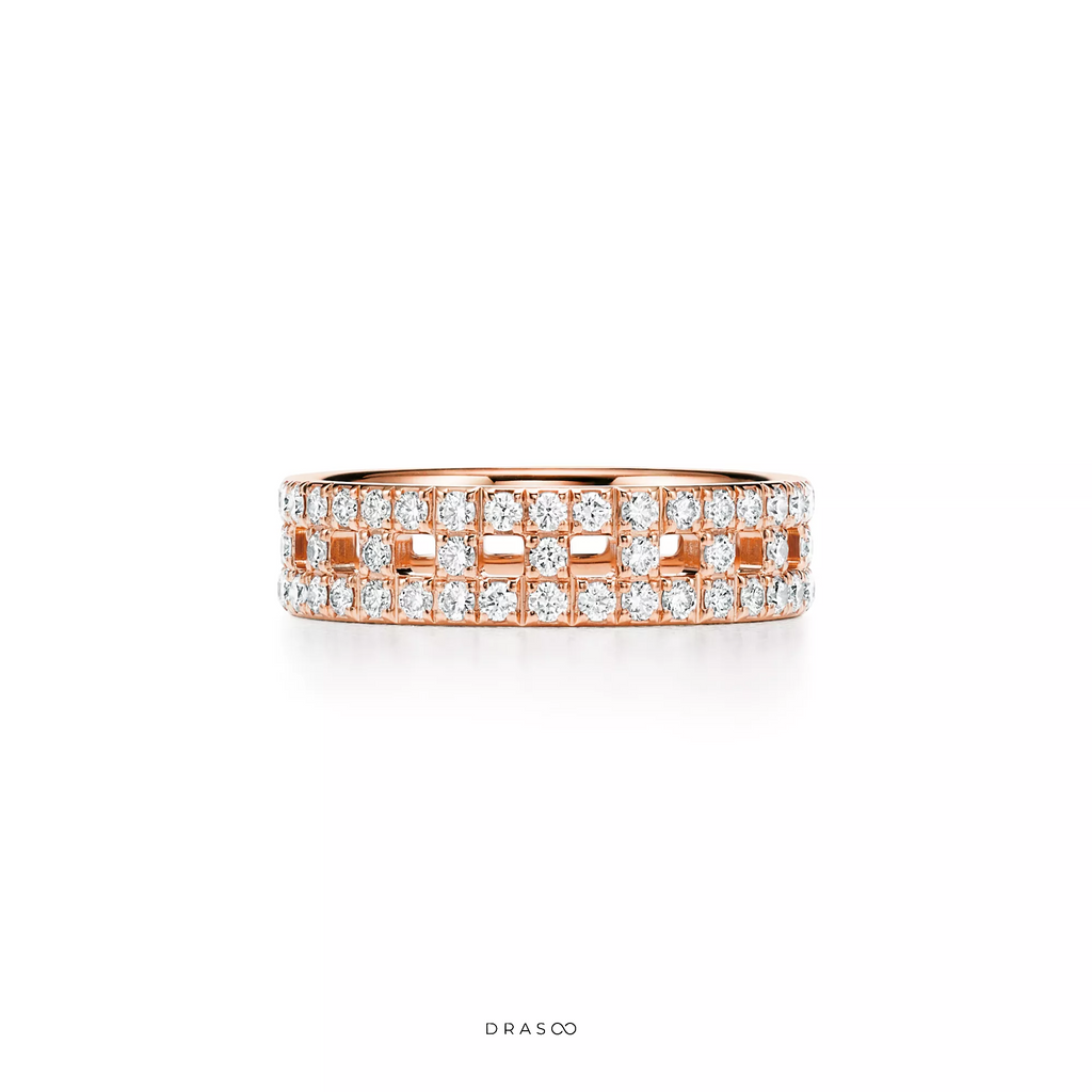 True Wide Ring in 18K Rose Gold with Pavé Diamonds