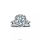 Cushion-Cut Double Halo Engagement Ring with a Diamond Platinum Band
