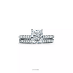 Cushion-Cut Engagement Ring with a Pavé Diamond Platinum Band