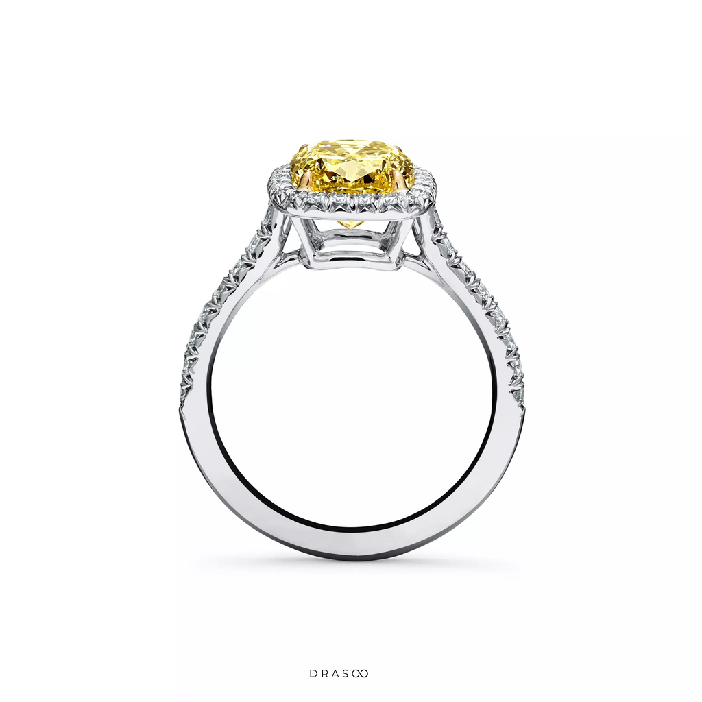 Cushion-Cut Halo Engagement Ring with a Diamond Platinum Band