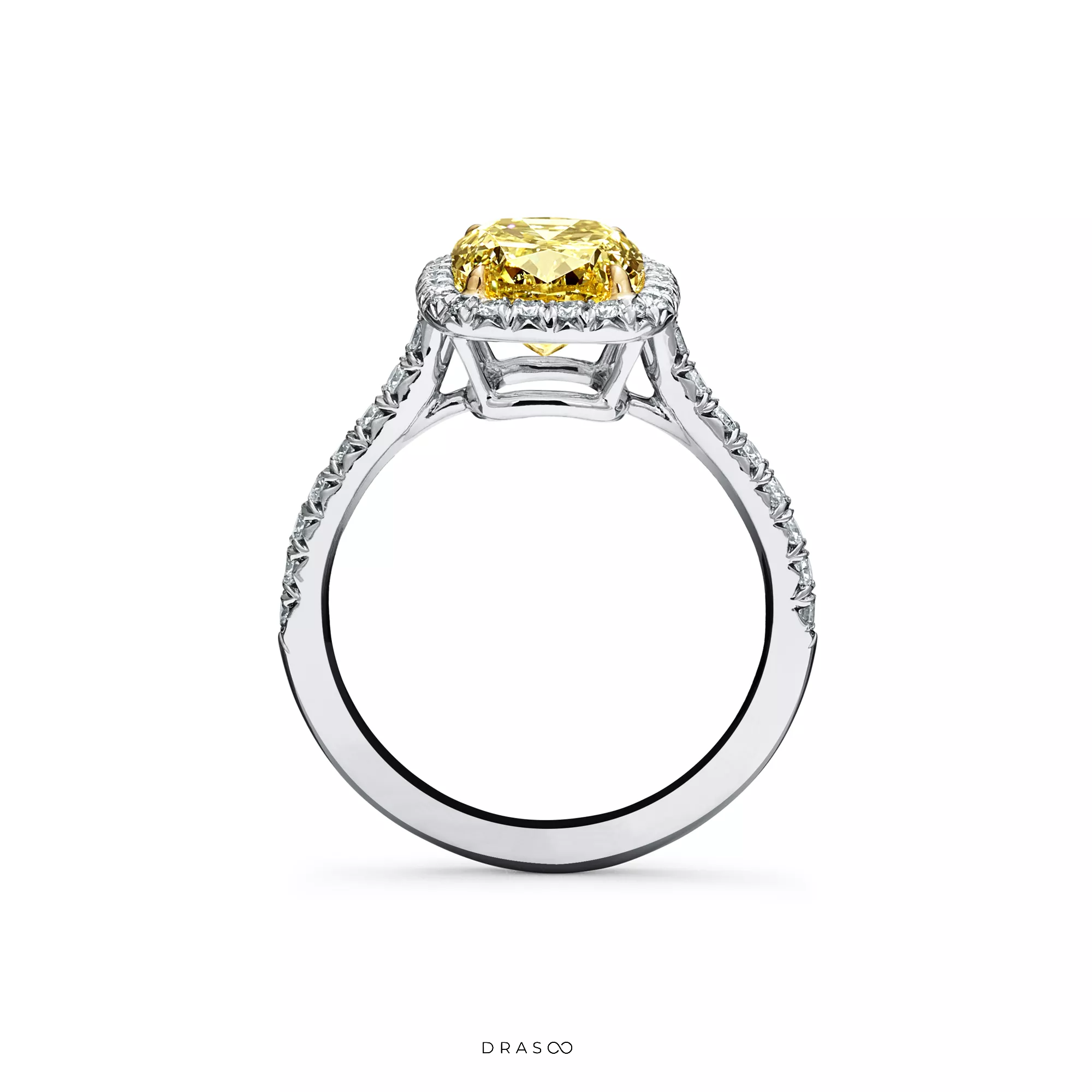 Cushion-Cut Halo Engagement Ring with a Diamond Platinum Band