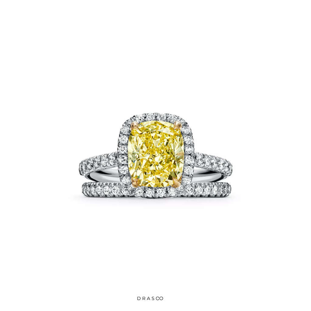 Cushion-Cut Halo Engagement Ring with a Diamond Platinum Band