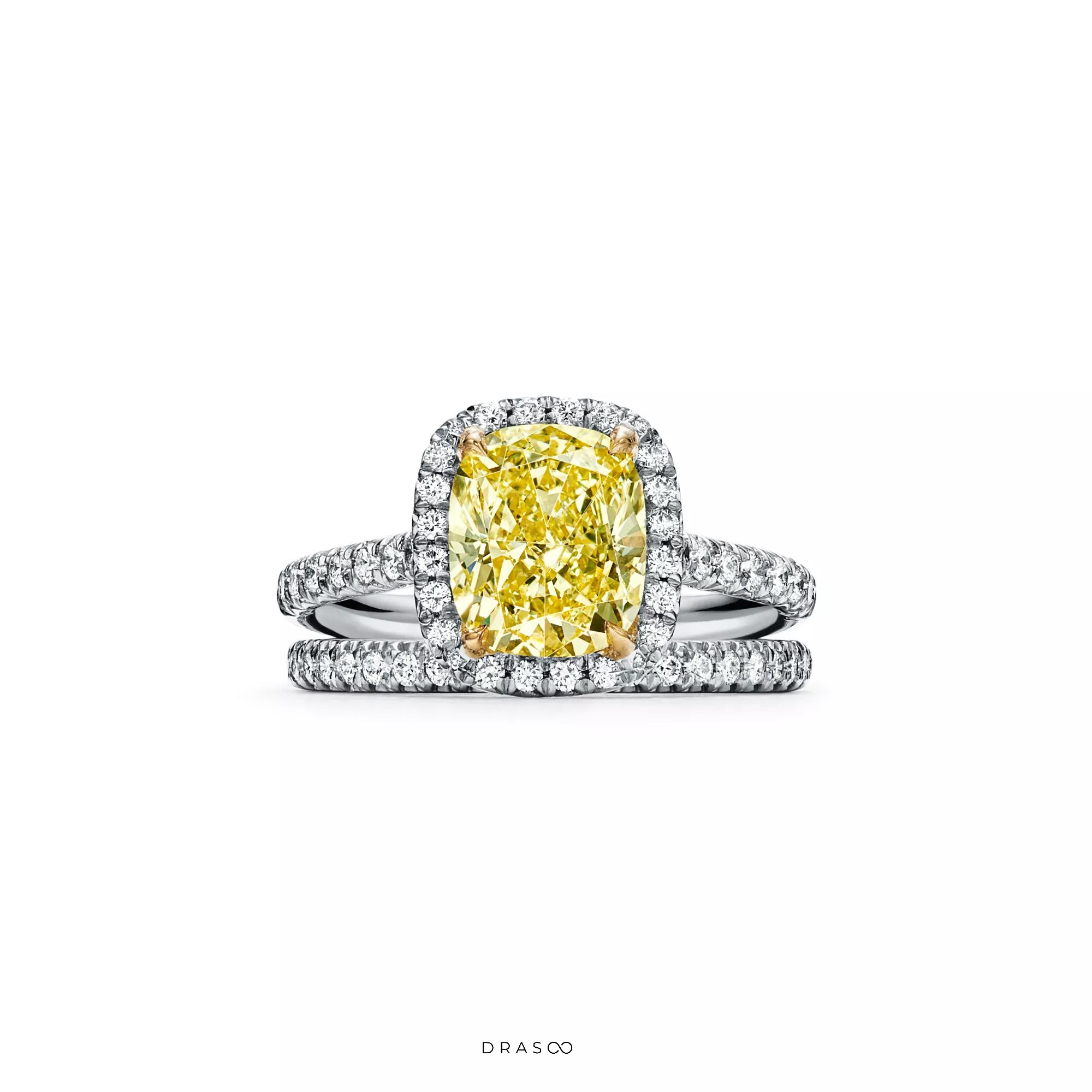 Cushion-Cut Halo Engagement Ring with a Diamond Platinum Band