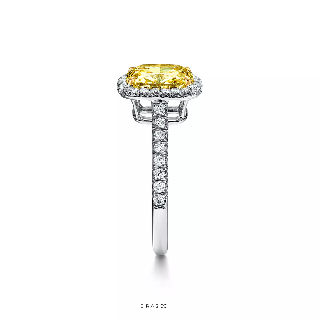 Cushion-Cut Halo Engagement Ring with a Diamond Platinum Band