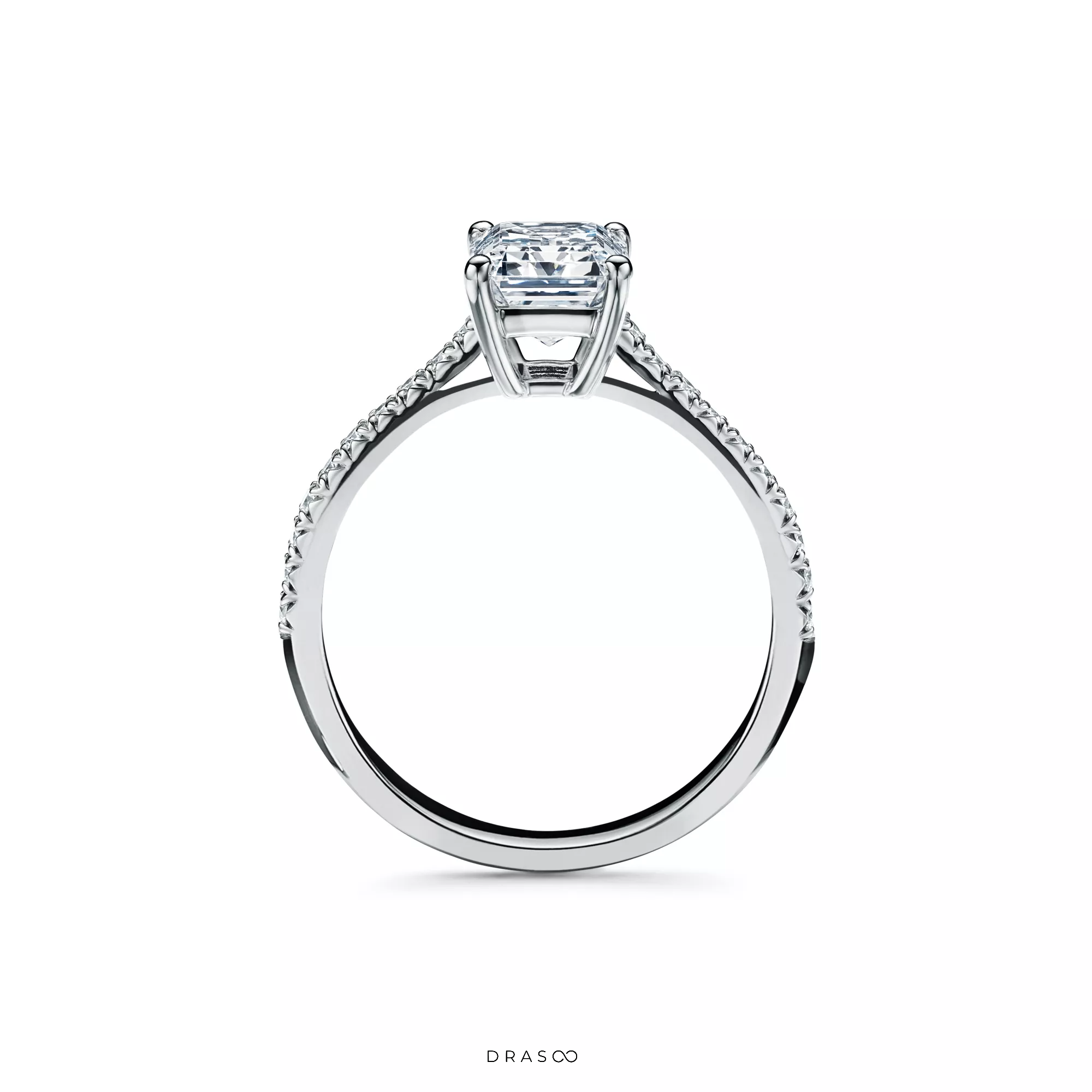 Emerald-Cut Engagement Ring with a Pavé Diamond Platinum Band