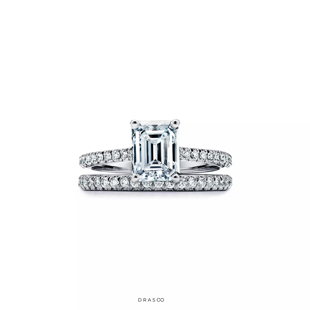 Emerald-Cut Engagement Ring with a Pavé Diamond Platinum Band