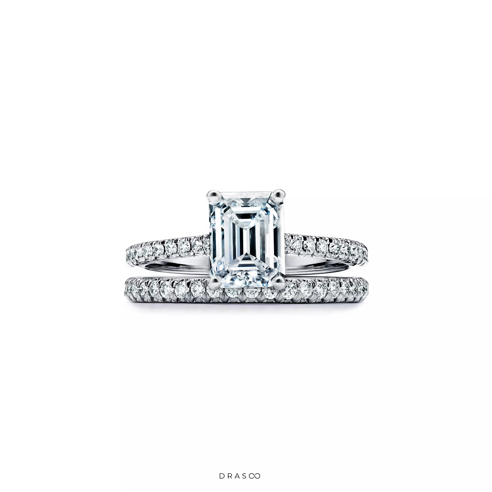 Emerald-Cut Engagement Ring with a Pavé Diamond Platinum Band
