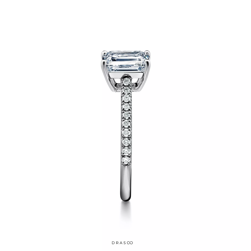 Emerald-Cut Engagement Ring with a Pavé Diamond Platinum Band