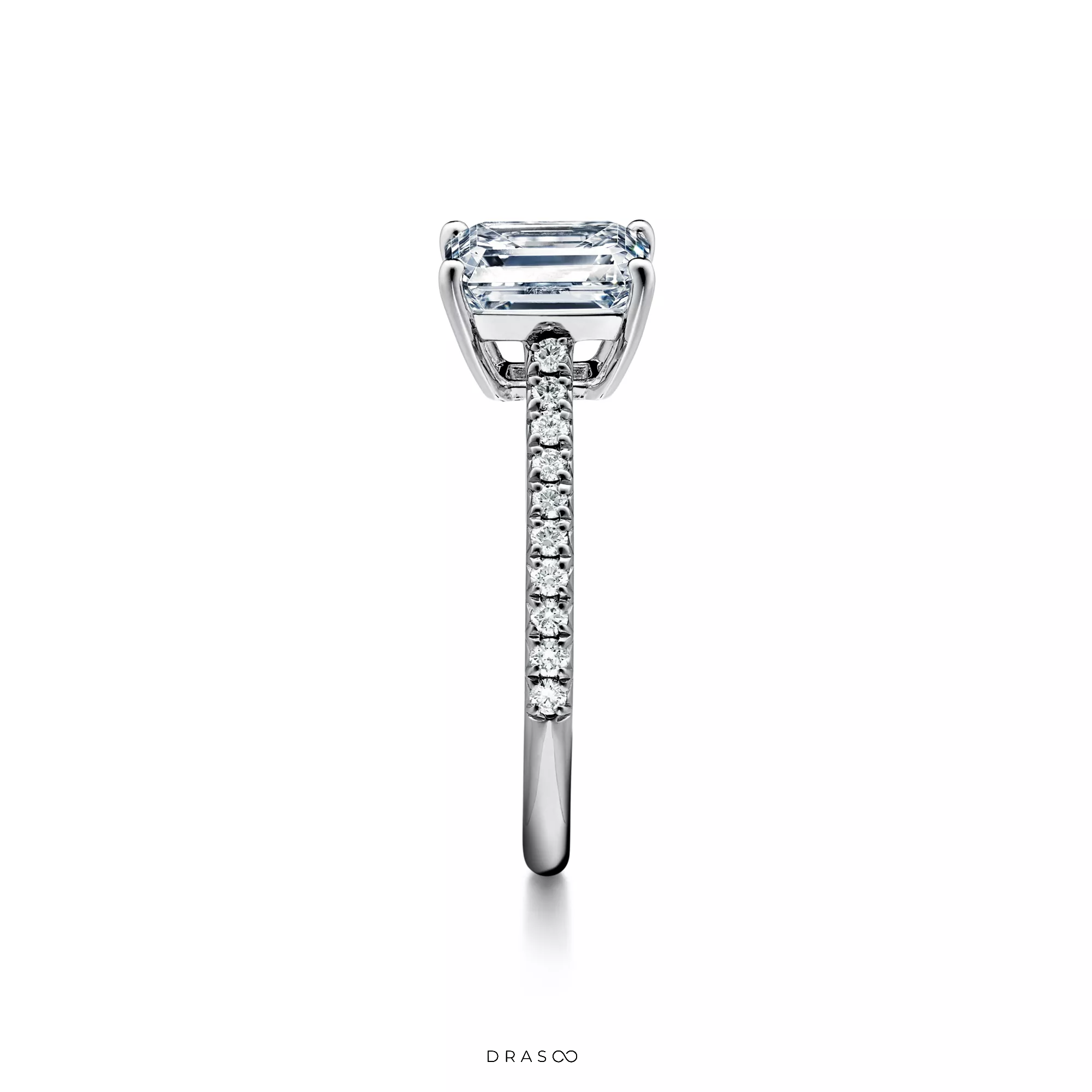 Emerald-Cut Engagement Ring with a Pavé Diamond Platinum Band