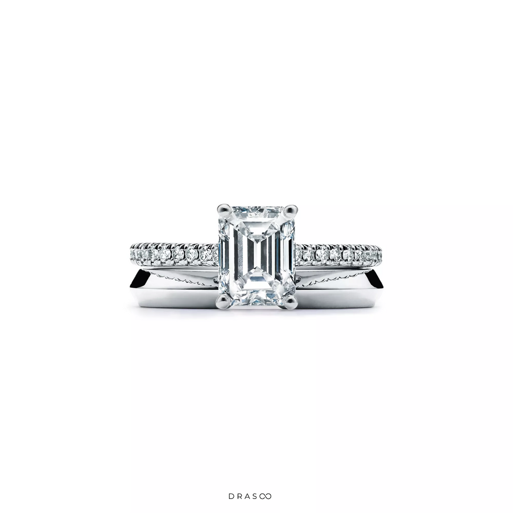 Emerald-Cut Engagement Ring with a Pavé Diamond Platinum Band