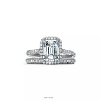 Emerald-Cut Halo Engagement Ring with a Diamond Platinum Band