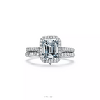 Emerald-Cut Halo Engagement Ring with a Diamond Platinum Band