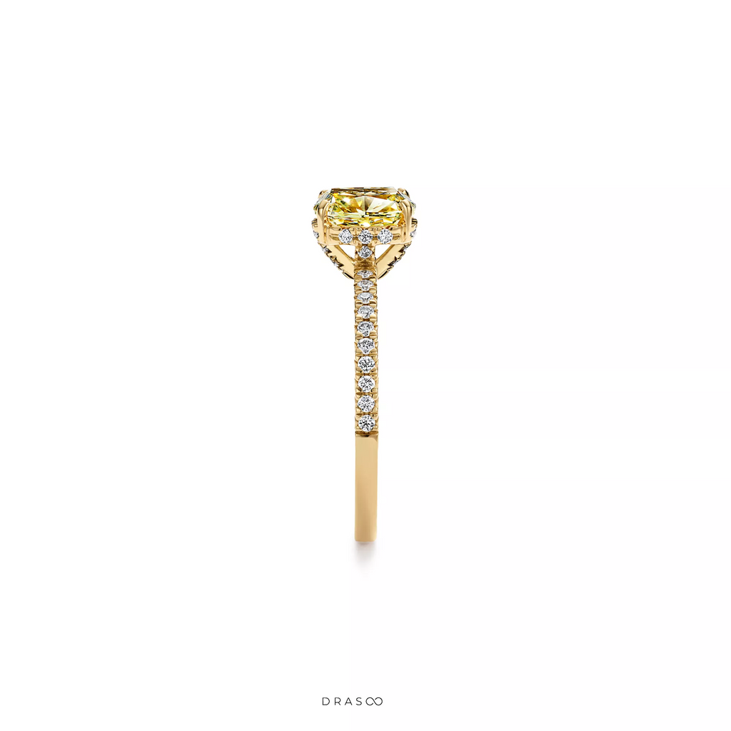 Engagement Ring with a Cushion-Cut Yellow Diamond and an 18K Yellow Gold Diamond Band