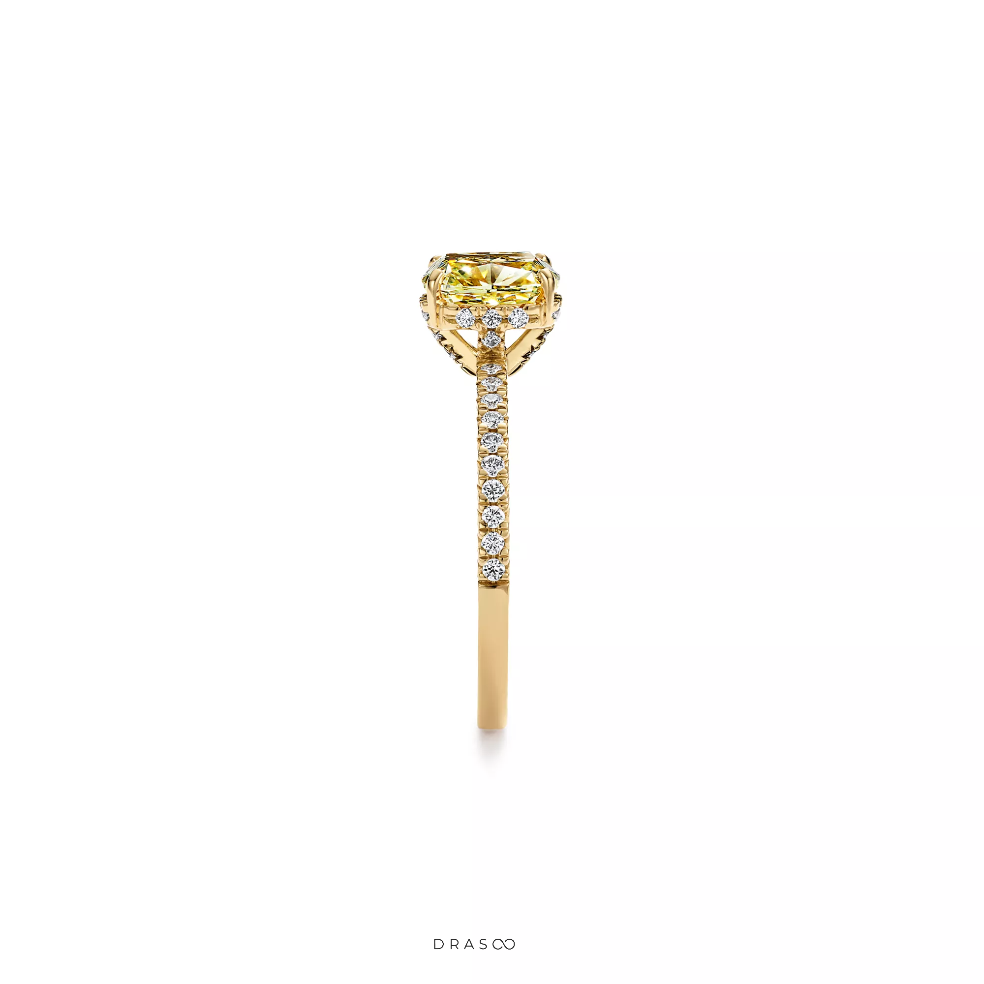 Engagement Ring with a Cushion-Cut Yellow Diamond and an 18K Yellow Gold Diamond Band